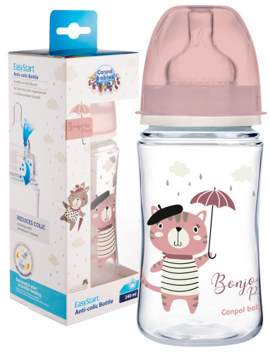 CANPOL BABIES STICLĂ LARGĂ ANTI-COLIC 240ml BONJOUR 3+