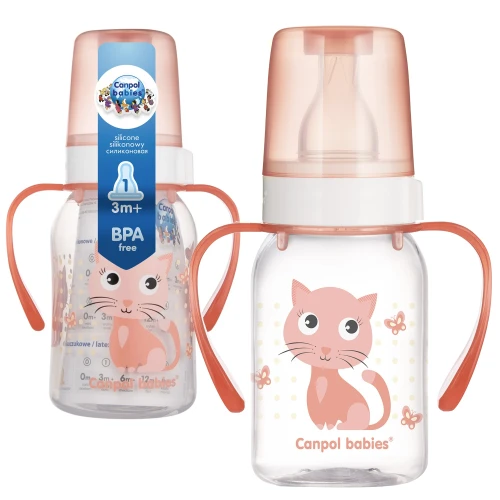 CANPOL BABIES STICLA ÎNGRĂDITĂ CU MÂNER 120ml ANIMALE CUTE +3m