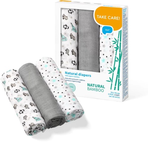 Păturici din bambus organice naturale Babyono gri 3 buc.