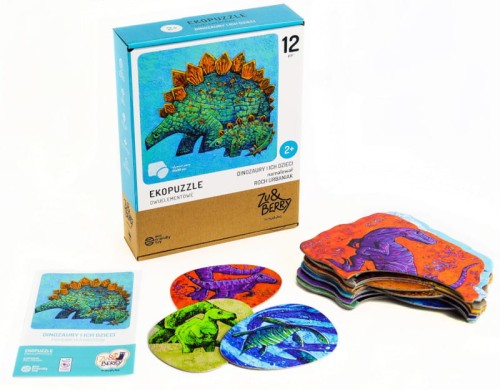 MUDUKO Ecopuzzle cu Două Elemente. Dinozauri și Copiii Lor 12 Perechi
