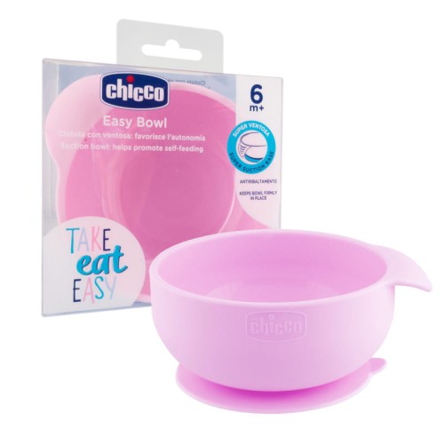 Chicco Bol Silikon cu Ventuză Roz Take Eat Easy 6m+