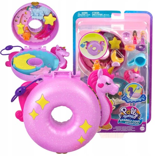 MATTEL POLLY POCKET SET GEANTĂ COMPACTĂ UNICORN ÎN CERC PENTRU ÎNOT