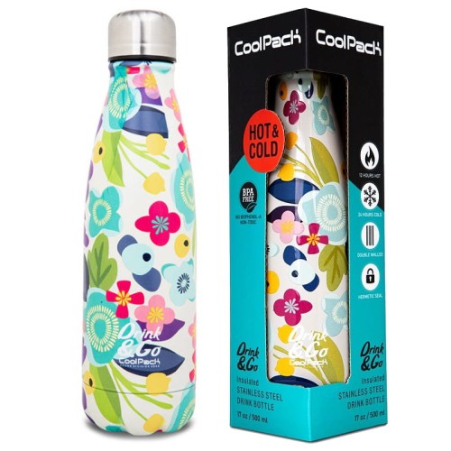 COOLPACK TERMOS DRINK&GO BIDON TERMIC METALIC FLOWER ME 500 ML FĂRĂ BPA