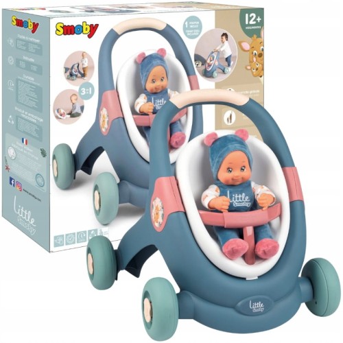 LITTLE SMOBY MERS 3IN1 CU PAPUSĂ CARUCIOR PENTRU PAPUSI SET + PAPUSĂ 30 CM 12M+