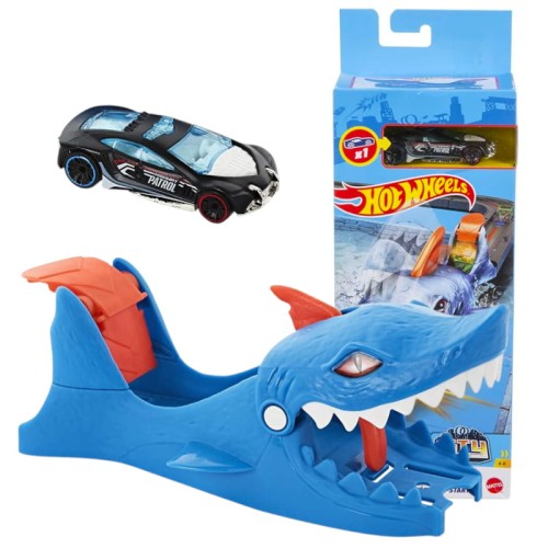 MATTEL HOT WHEELS CITY LANSATOR DE RECHINI SHARK LAUNCHER SET +MAȘINĂ 4+