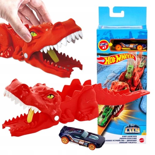 MATTEL HOT WHEELS CITY LANSATOR DINO LAUNCHER DINOZAUR REX +MAȘINUȚĂ 4+