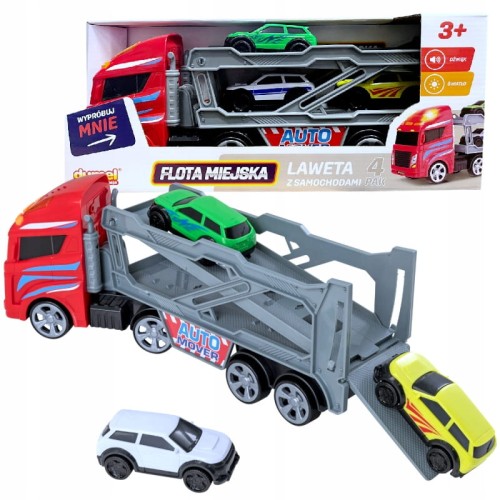 DUMEL FLOTA URBANĂ REMORCA CU 3 AUTO MUNTATE VEHICULE SUNET LUMINĂ 3+