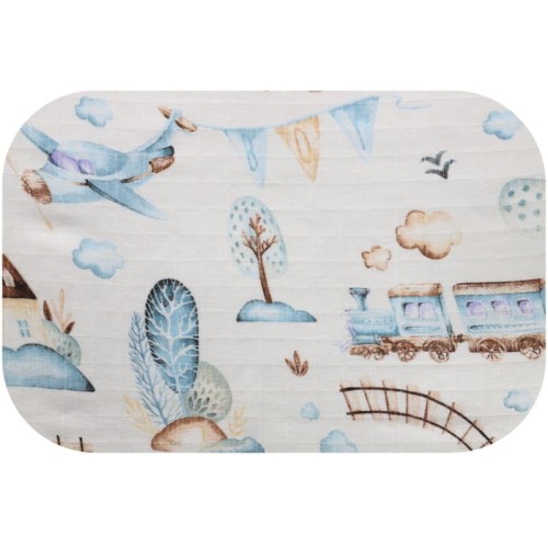 Ega Kids Pătură din tifon cu model 1 buc. 70x80 cm Tren și piste