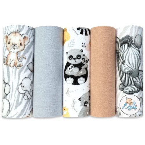 Ega Kids Set de Pampers Flanelă Imprimate Uni 5 buc. 70 x 80 cm