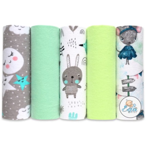 Ega Kids Set de Scutece Flanel Tipărite Monocrom 5 buc. 70 x 80 cm