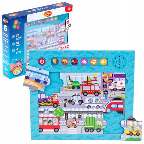 DUMEL PUZZLE MOALE SUNETE DIN ÎNVĂLTIȚII NOȘTRI VEHICULE 70 SUNETE ȘI MELODII 36 PIESE.