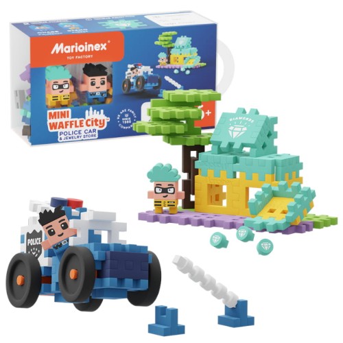 Marioinex Blocuri Waffle City Mini Auto Polițist și Magazin de Bijuterii 80 El.