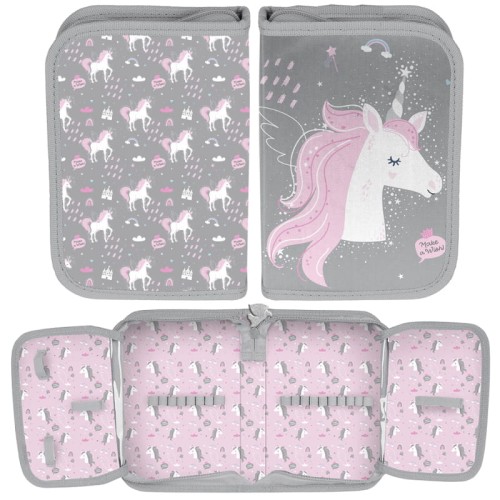 Pencil case pas cu un compartiment fără echipament cu clapete unicorn
