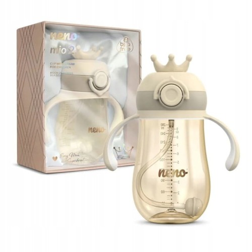 Neno Mio 2 Cream Sticlă cu Pai pentru Copii pentru A Începe Să Bea Singuri 280 ml 12m+