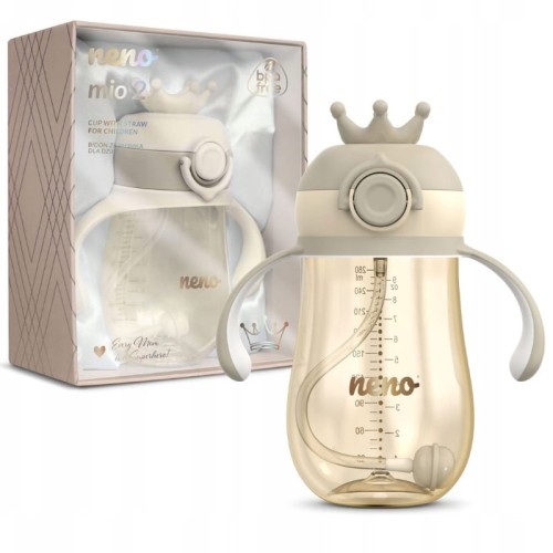 Neno Mio 2 Brown Sticlă cu Pai pentru Copii pentru Învățarea Autonomă a Băutului 280 ml 12m+