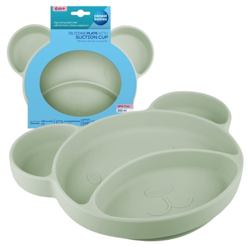 Canpol Babies Farfurie cu 3 compartimente cu ventuză cu compartimente Urs Verde