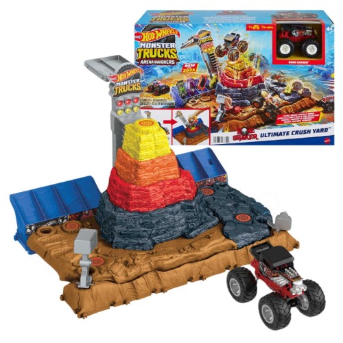 Hot Wheels Monster Trucks Arena Smashers Bone Shaker Piramida Demolarii Set