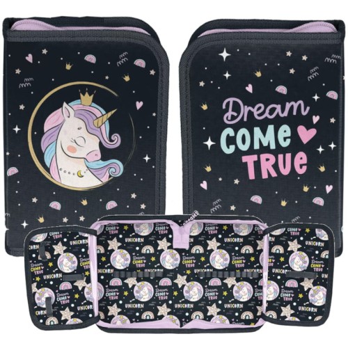 Pencil case unicompartiment fără echipamente cu clapete Unicorn