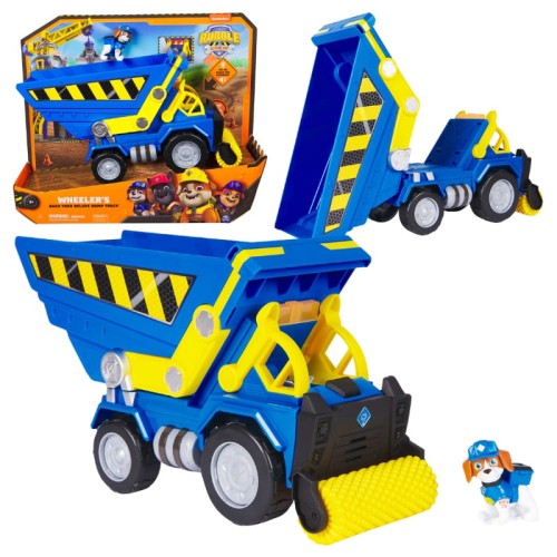 Patrula Câinilor Rubble & Crew Rubble Și Echipa Sa Set Vehicul De Construcții Camion Basculant Deluxe Interactiv + Figurina Wheeler