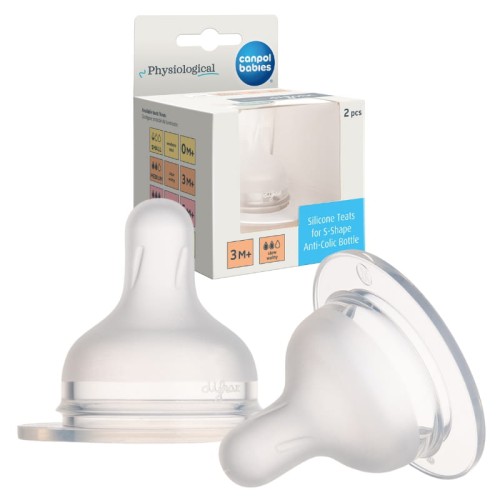 Canpol Babies Suzetă din silicon pentru sticlă S-Shape M Liber +3m 2 buc