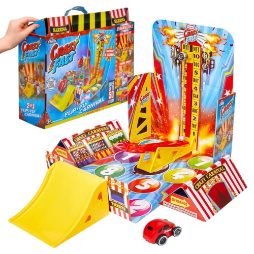 Little Tikes Crazy Fast Set Flip & Fly Carnival Set Multifuncțional Teren de Distracție Baschet Aruncare Mașinuță