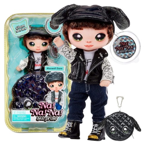 Na! Na! Na! Surprise 2in1 Păpușa Fashion cu Geantă Metalică Pom Doll Glam Maxwell Dane