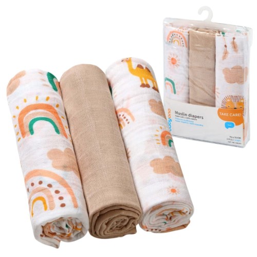 Babyono Păhărele Muselin Super Moale din Bumbac 3 buc. 3-Pachet Curcubeu
