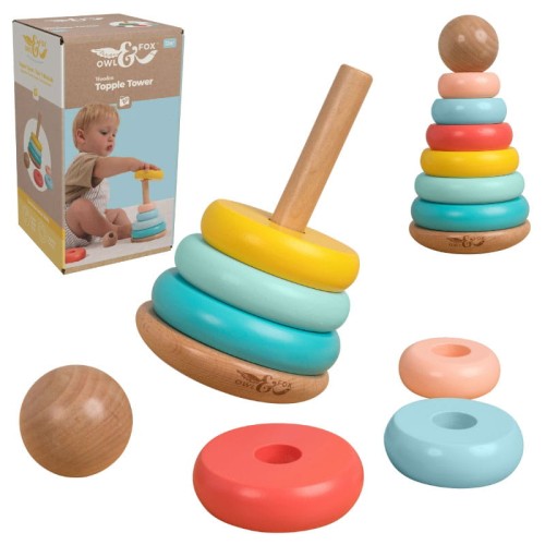 Piramida din lemn Bufniță & Vulpie Turn Puzzle Montessori 12m+