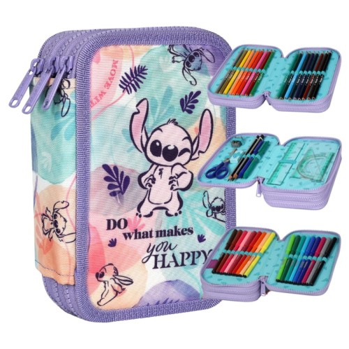 CoolPack Disney Fashion Jumper 3 Etui 3 compartimente Cu echipament Stitch Pastel