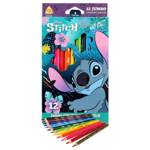 Coolpack Colorino Disney Core Creioane Colorate 12 Culori Jumbo Triunghiulare Stitch