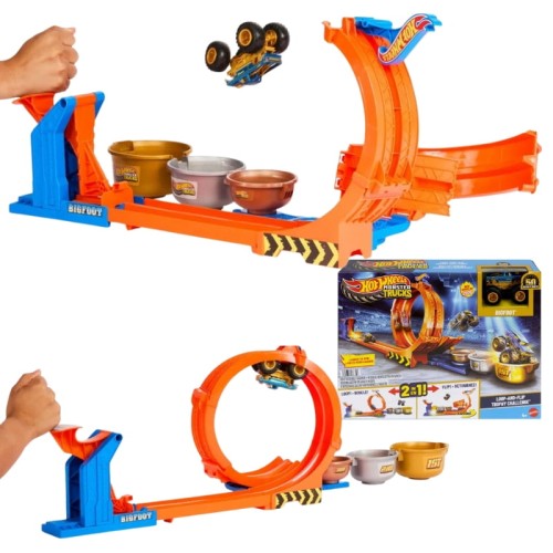 Hot Wheels Monster Trucks Circuit Buclă Salt Pe Trofeu + Bigfoot Metalic 4+