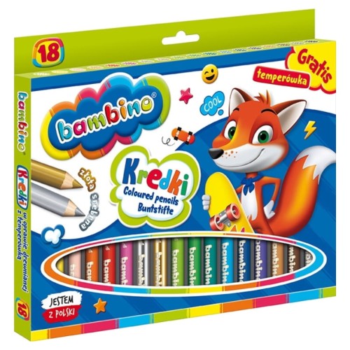 Creioane de colorat pentru școală Bambino 18 culori + ascuțitoare