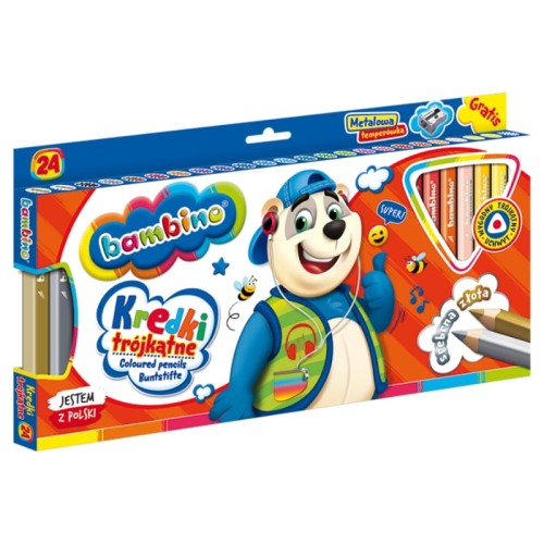 Bambino Creioane Triunghiulare Cu Mină pentru Școală 24 Culori + Ascuțitoare