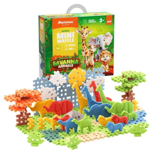 Marioinex Blocuri Mini Waffle Animale din Savana 100 Elemente Constructive 3+