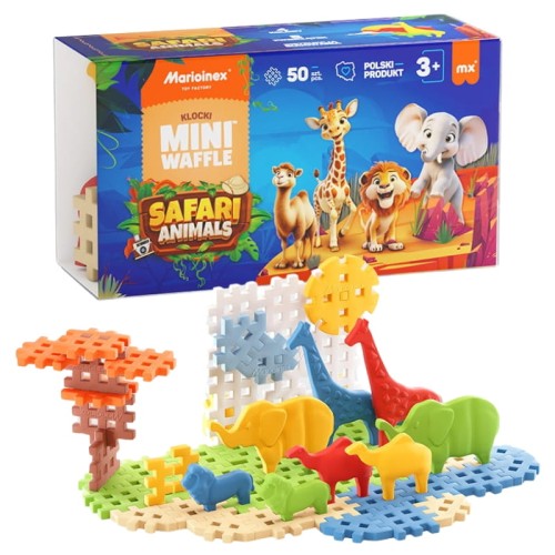 Marioinex Cărămizi Mini Waffle Animale Safari 50 Elemente Constructive 3+