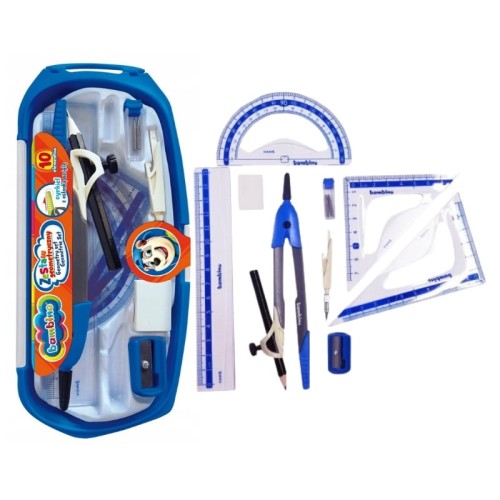 Bambino Set Geometric Școlar Pentru Școală 10 Elemente Riglă Echer Goniometru Compas