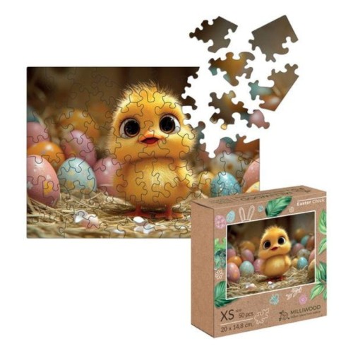 Milliwood Puzle din Lemn Pui de Paște Puzzle de Paște 50 de piese Forme Neregulate
