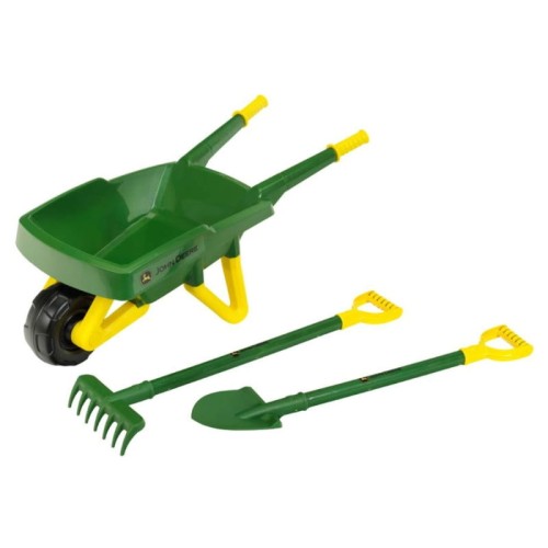 Klein John Deere Set Cu cărucior de grădină pentru copii Răzuitoare și lopată