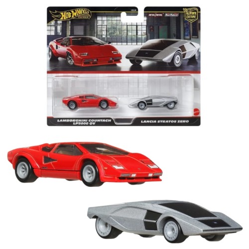 Hot Wheels Premium Pachet Dublu de Mașini 2-Pak Mașini Lamborghini Countach LP5000 QV & Lancia Stratos Zero