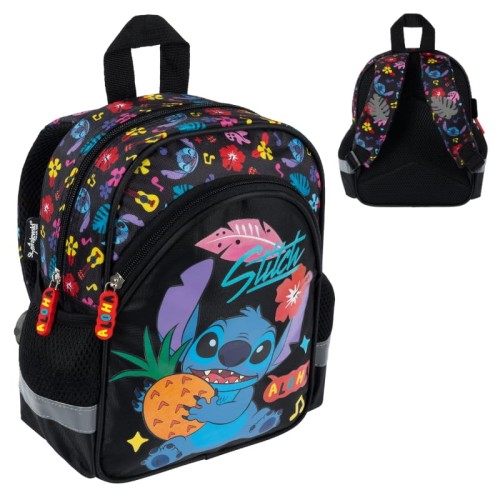 Rucsac pentru grădiniță și școală pentru copii mic, pentru excursii Stitch Black Aloha