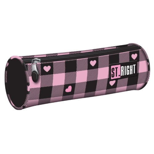 St. Right Penar Şcolar Tubă cu Un Compartiment Etui pentru Instrumente Şcolare Pink Checkered