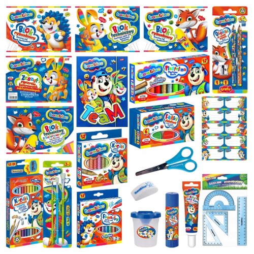 Bambino Set Școlar Complet Set Mare XXL 20 Elemente Blocuri Creioane Foarfeci