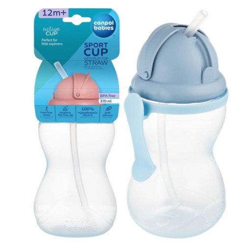 Canpol Babies Bidon Pahar Cu Pai Flexible Din Silicon 370ml Albastru