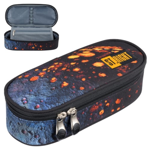 St. Right Pencil Case Şcolară Etui Întărit Cu Clapetă Interioară pentru Instrumente Școlare Volcanic Moon