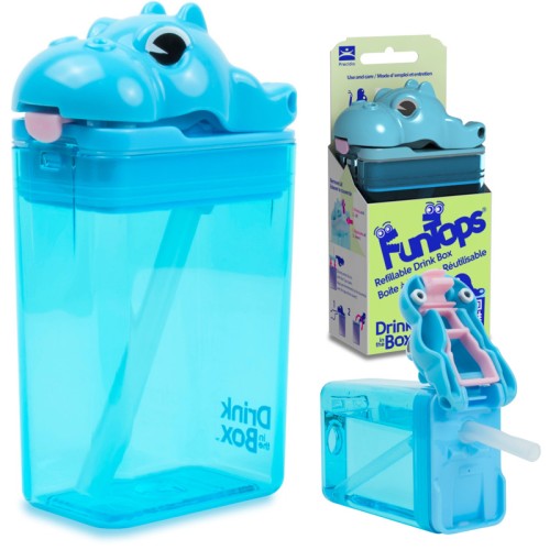 Drink In The Box Sticlă Pătrată Fun Tops Tritan 235ml Hipopotam