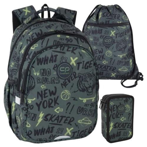 Coolpack Set Școlar Rucsac Trecător Jerry Penar Jumper 3 Compartimente cu Echipament Sac Pentru Încălțăminte Vert Tiger