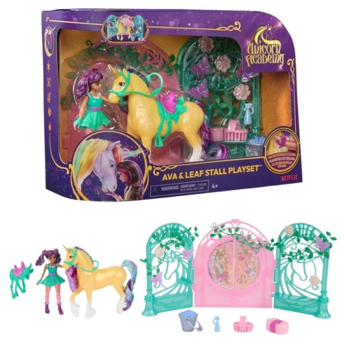 Spin Master Unicorn Academy Set de Box pentru Cal + Unicorn care își schimbă culoarea + Păpușa Ava