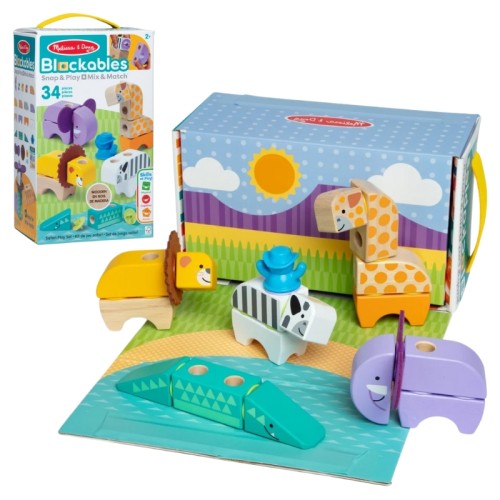 Melissa & Doug Cuburi din lemn Blockables - Animale Safari