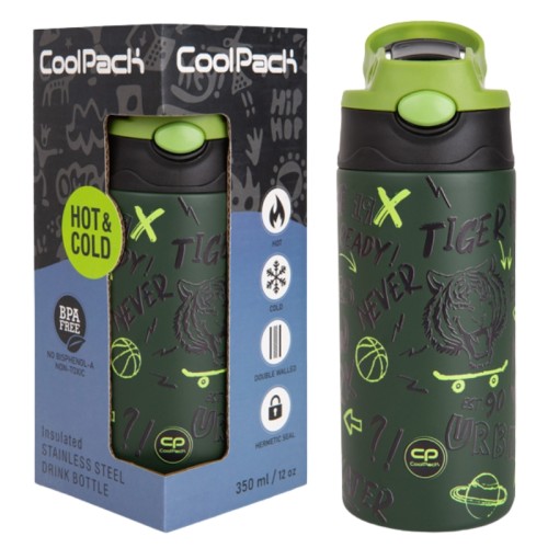 Coolpack Bono Termos Butelka Termiczna Ze Słomką I Uchwytem Tiger Tygrys 350 ml 