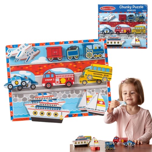 Melissa & Doug Puzzluri Chunky Din Lemn 9 Piese Vehicule 2+